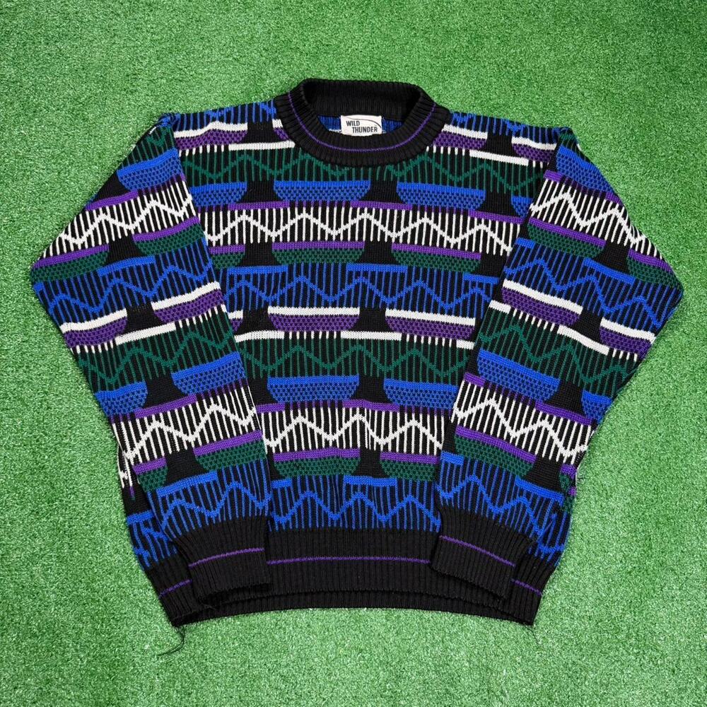 Vintage Wild Thunder 3D Knit Sweater Women's L Abstract Colorblock Coogi 90s
